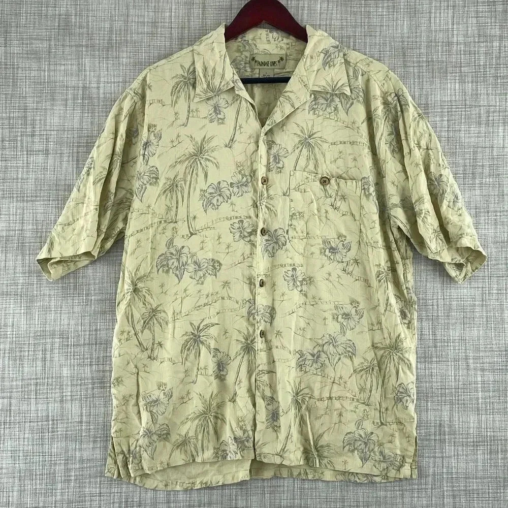 Paradise Coves Button Down Short Sleeve Silk shirt Mens L hawaiian 0201